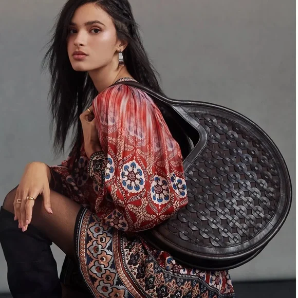 Anthropologie Circle Gusset Tote Chocolate NWT $178 - Picture 2 of 12